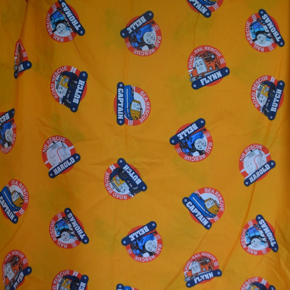 Thomas & Friends FLAT BED SHEET Twin Size Yellow Fabric Road Rail Sea Rescue Kid